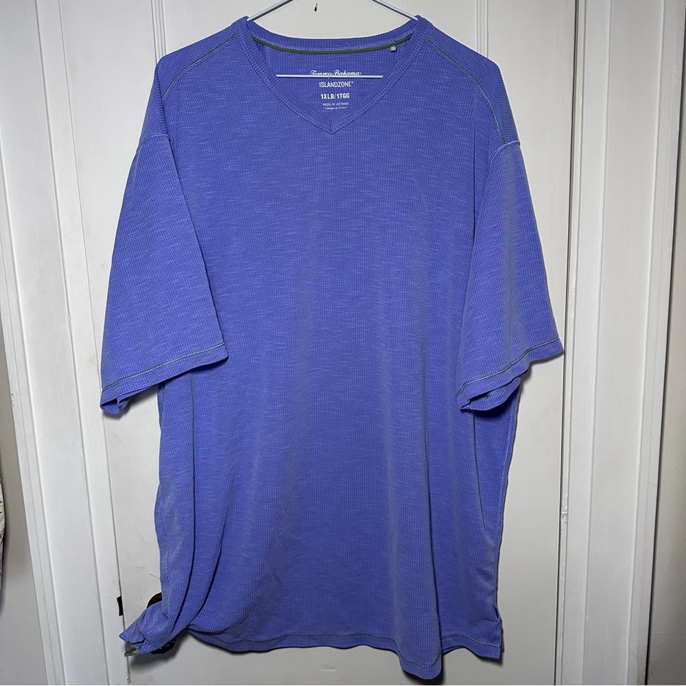 Tommy Bahama Island Zone V-Neck Tee, Coolmax fabric blend, Lavender, Size 1XLB